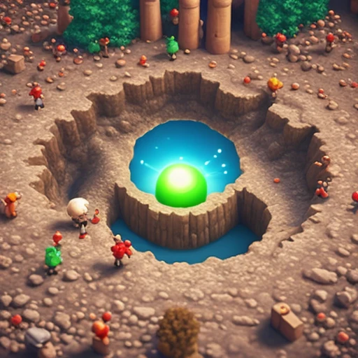 a giant hole swallowing tiny cartoon people, 3d mobile game render, soft lighting, mobile game ad