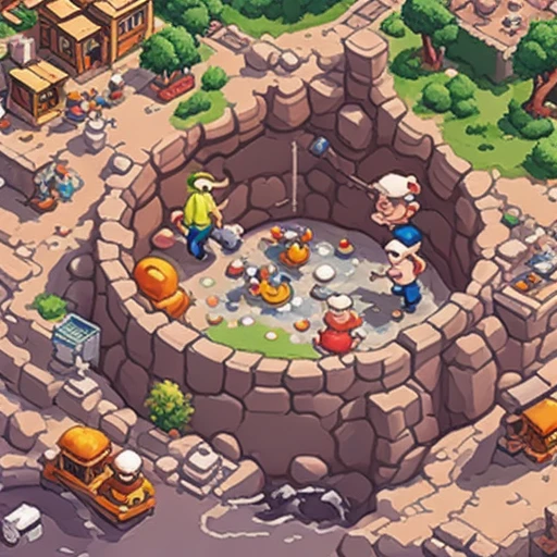 a giant hole swallowing tiny cartoon people, hand-painted casual game art, mobile game ad