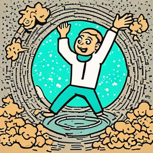 one cartoon person falling into a hole, arms up, flat vector illustration, bold outlines, mobile game ad