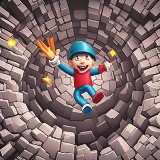 one cartoon person falling into a hole, arms up, 3d mobile game render, soft lighting, mobile game ad