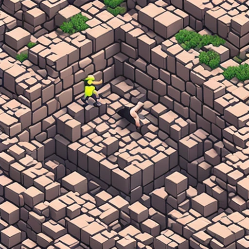 one cartoon person falling into a hole, arms up, isometric diorama, miniature style, mobile game ad